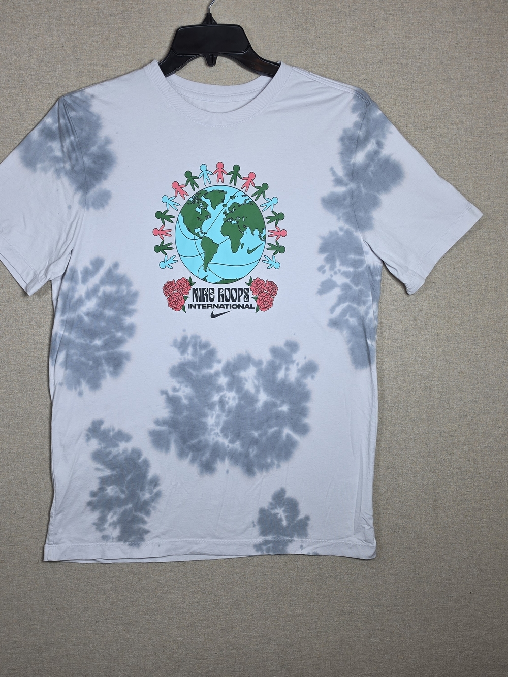 Nike Hoops International White Tie-Dye Globe Graphic Tee Shirt Mens Medium